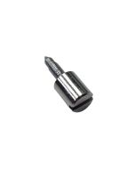 A Husqvarna Viking old style needle clamp screw with a pointed end on a white background