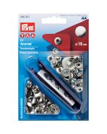 Prym | 15mm Non-Sew Press Fasteners For Anoraks: Silver | 390301