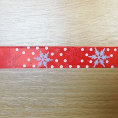 Satin Ribbon: Snowflakes Red 25mm