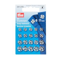 Prym |  6-11mm Sew-On Snap Fasteners: Silver | 341270