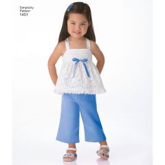 Simplicity Pattern | 1451 A | Toddlers' Dresses, Top, Cropped Trousers and Shorts