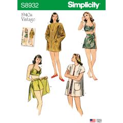 Simplicity Pattern | S8932 P5 | Misses' Vintage Bikini Top, Shorts, Wrap, Skirt and Coat